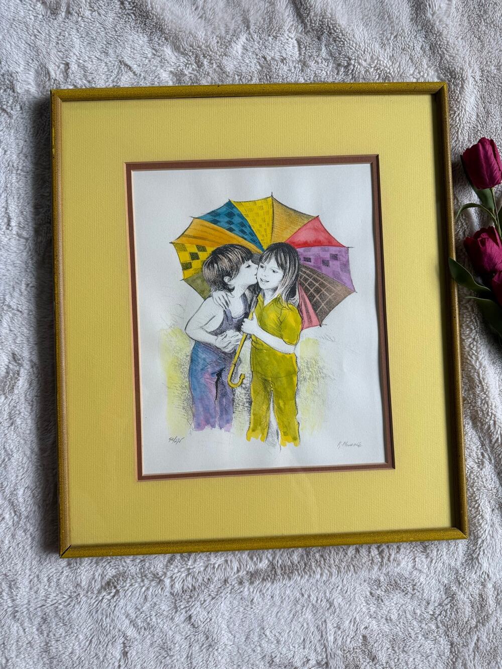 Children With Umbrella's Ben Menashe Hand Color Litho Authentic 92/275